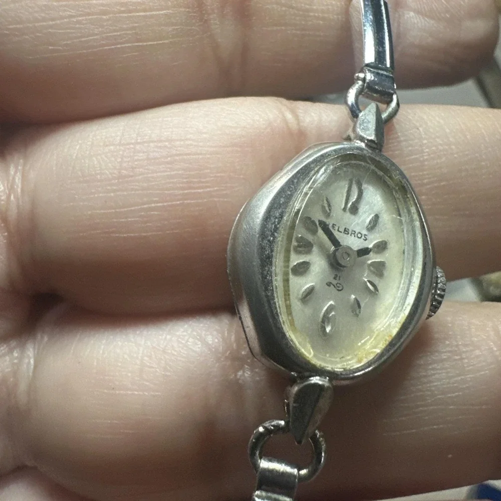 Working Vintage HELBROS Silver 21 jewels Manual Wind Ladies Watch 17mm‎ Fit 6.5